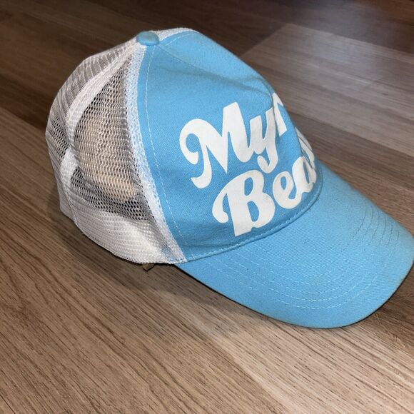 Vtg 70s-80s Light Blue & White Snapback Mesh Trucker Hat Myrtle Beach - Picture 3 of 6